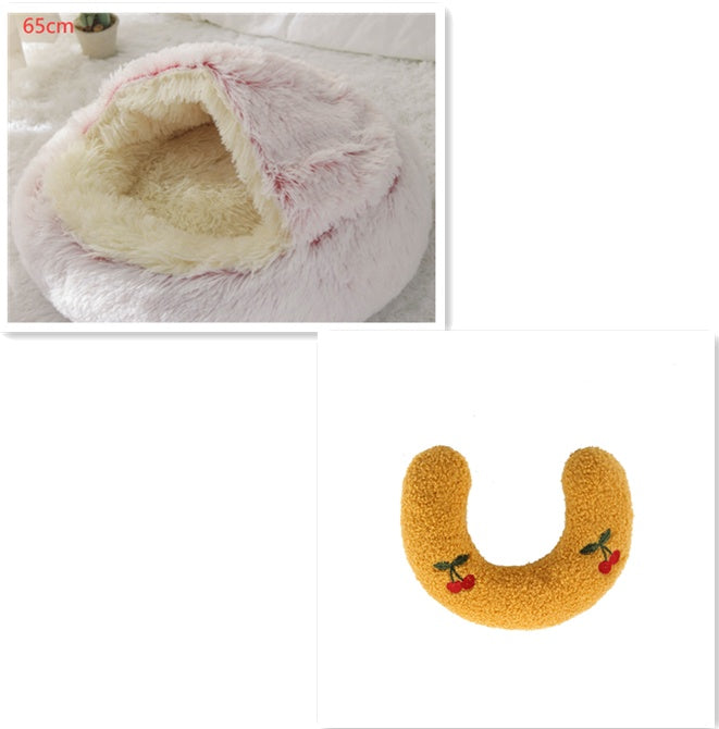 Round Plush Pet Bed – Warm Soft House for Dogs & Cats