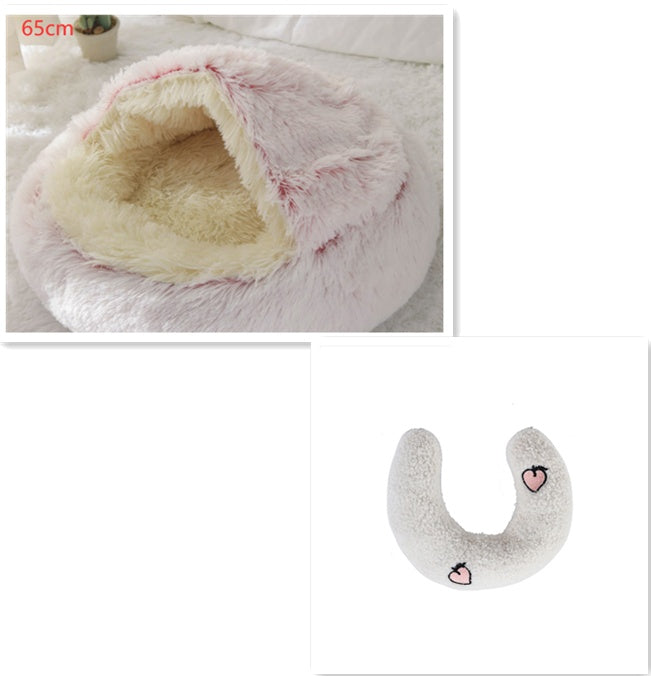 Round Plush Pet Bed – Warm Soft House for Dogs & Cats