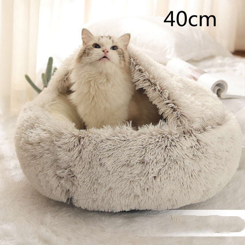 Round Plush Pet Bed – Warm Soft House for Dogs & Cats