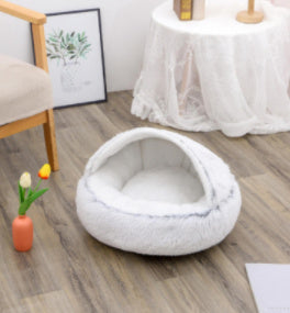 Round Plush Pet Bed – Warm Soft House for Dogs & Cats