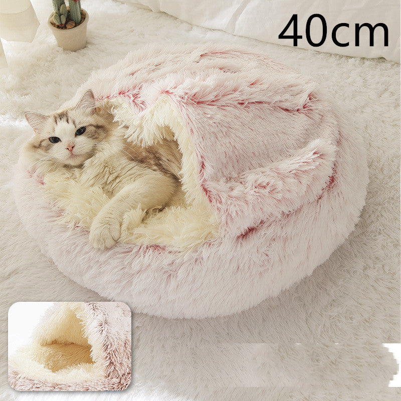 Round Plush Pet Bed – Warm Soft House for Dogs & Cats