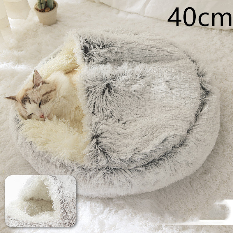 Round Plush Pet Bed – Warm Soft House for Dogs & Cats