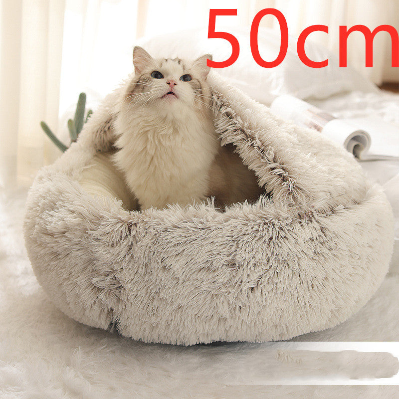 Round Plush Pet Bed – Warm Soft House for Dogs & Cats