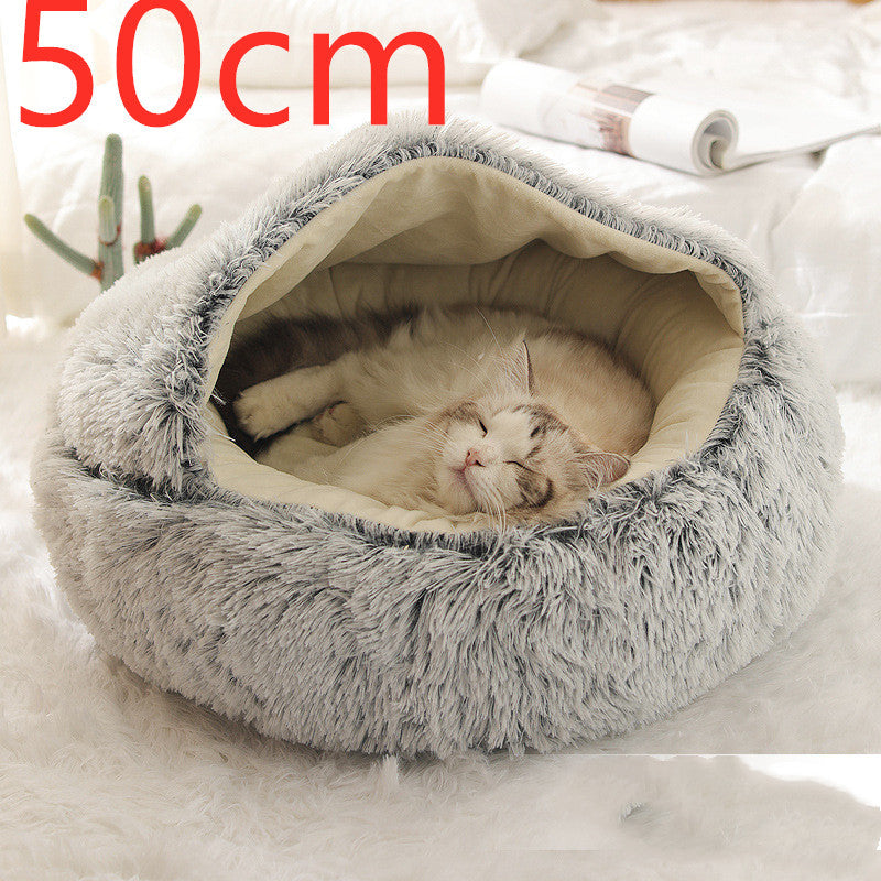 Round Plush Pet Bed – Warm Soft House for Dogs & Cats