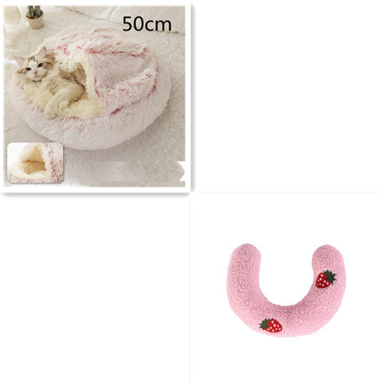 Round Plush Pet Bed – Warm Soft House for Dogs & Cats