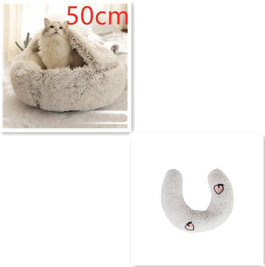 Round Plush Pet Bed – Warm Soft House for Dogs & Cats