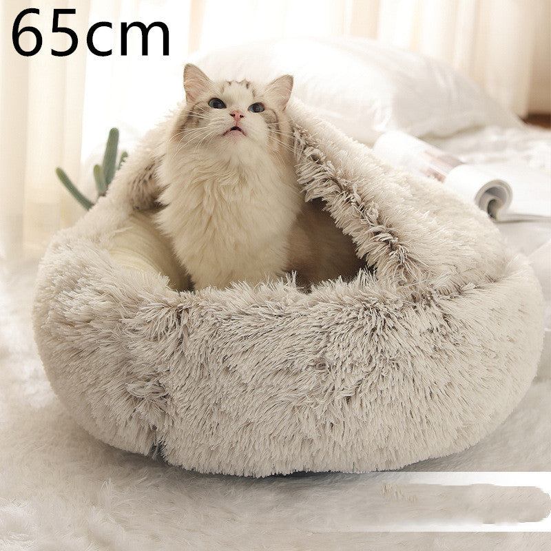 Round Plush Pet Bed – Warm Soft House for Dogs & Cats