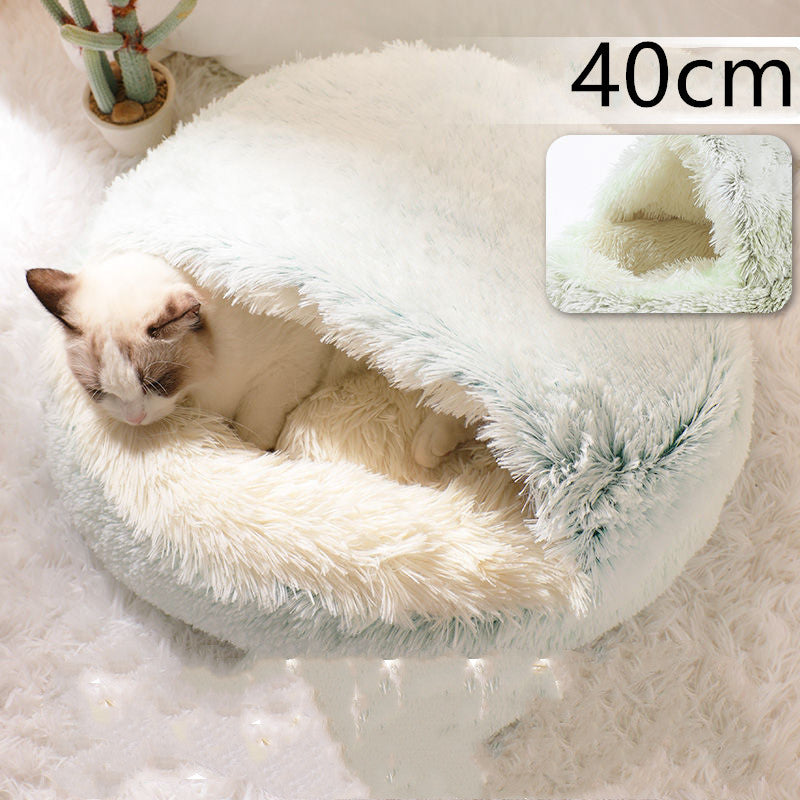 Round Plush Pet Bed – Warm Soft House for Dogs & Cats