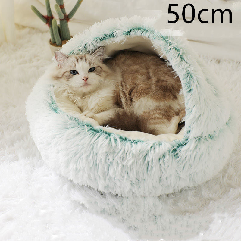Round Plush Pet Bed – Warm Soft House for Dogs & Cats