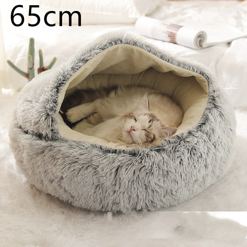 Round Plush Pet Bed – Warm Soft House for Dogs & Cats