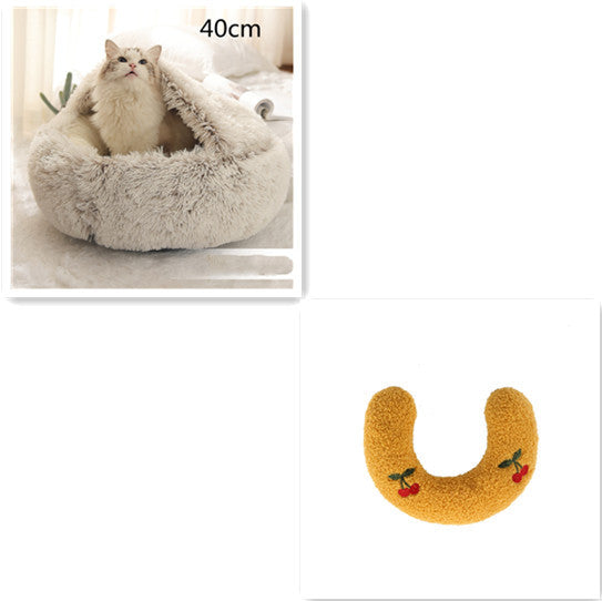 Round Plush Pet Bed – Warm Soft House for Dogs & Cats