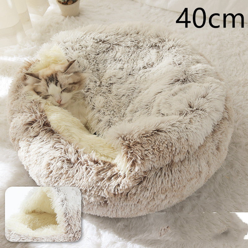 Round Plush Pet Bed – Warm Soft House for Dogs & Cats