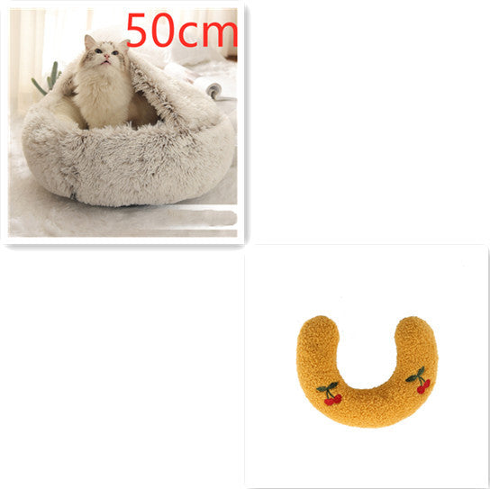 Round Plush Pet Bed – Warm Soft House for Dogs & Cats