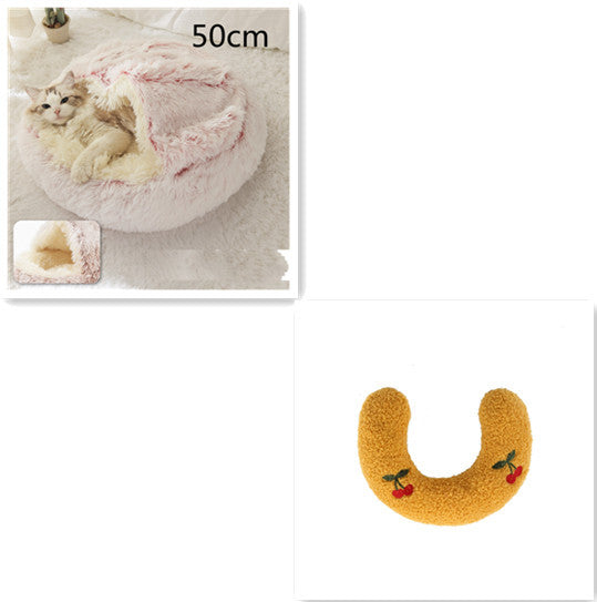 Round Plush Pet Bed – Warm Soft House for Dogs & Cats