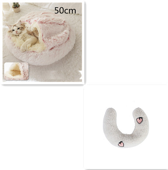 Round Plush Pet Bed – Warm Soft House for Dogs & Cats