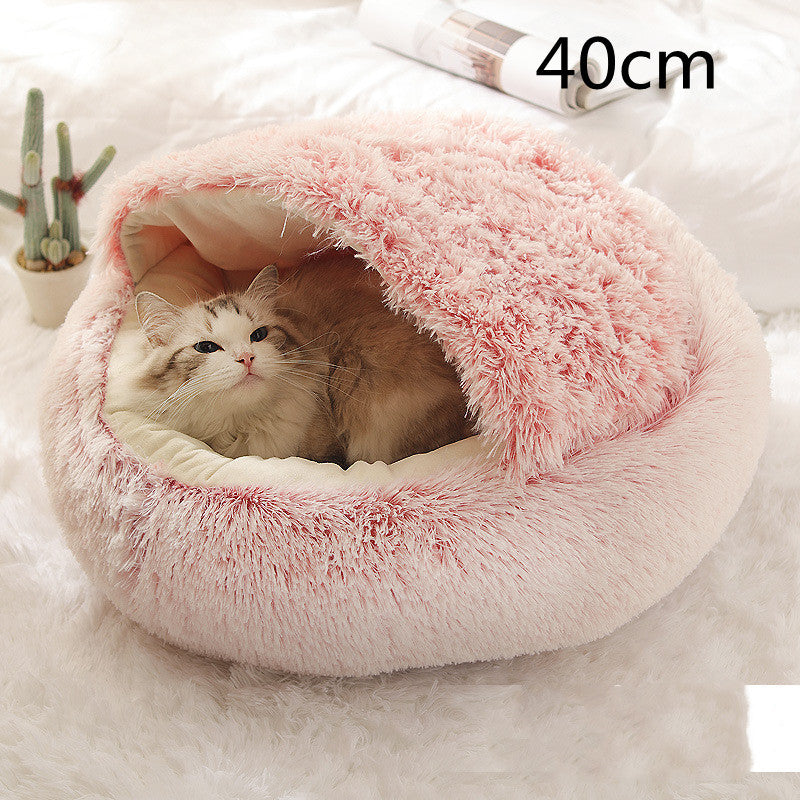 Round Plush Pet Bed – Warm Soft House for Dogs & Cats