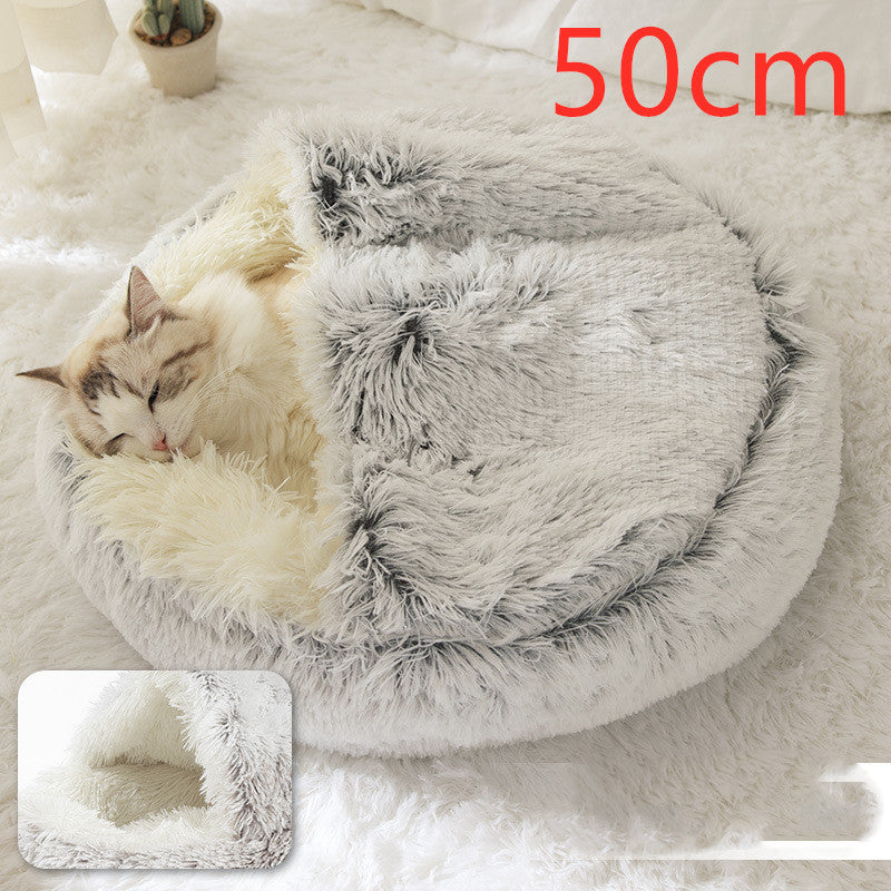 Round Plush Pet Bed – Warm Soft House for Dogs & Cats