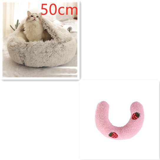 Round Plush Pet Bed – Warm Soft House for Dogs & Cats