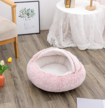 Round Plush Pet Bed – Warm Soft House for Dogs & Cats