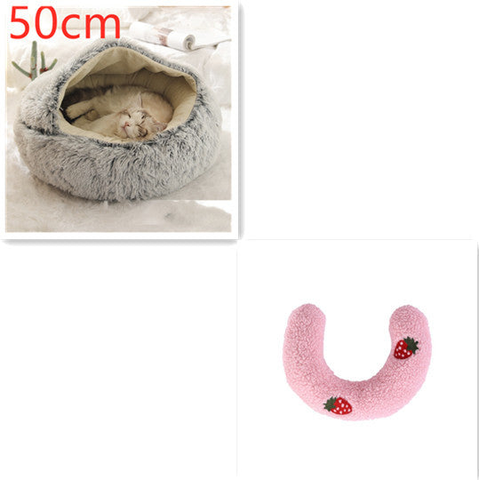 Round Plush Pet Bed – Warm Soft House for Dogs & Cats
