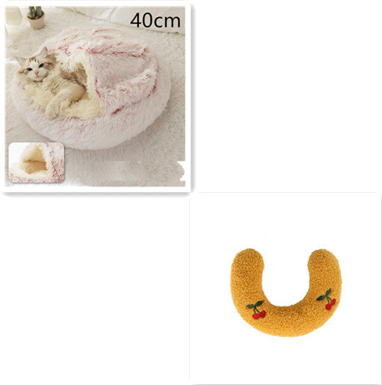 Round Plush Pet Bed – Warm Soft House for Dogs & Cats