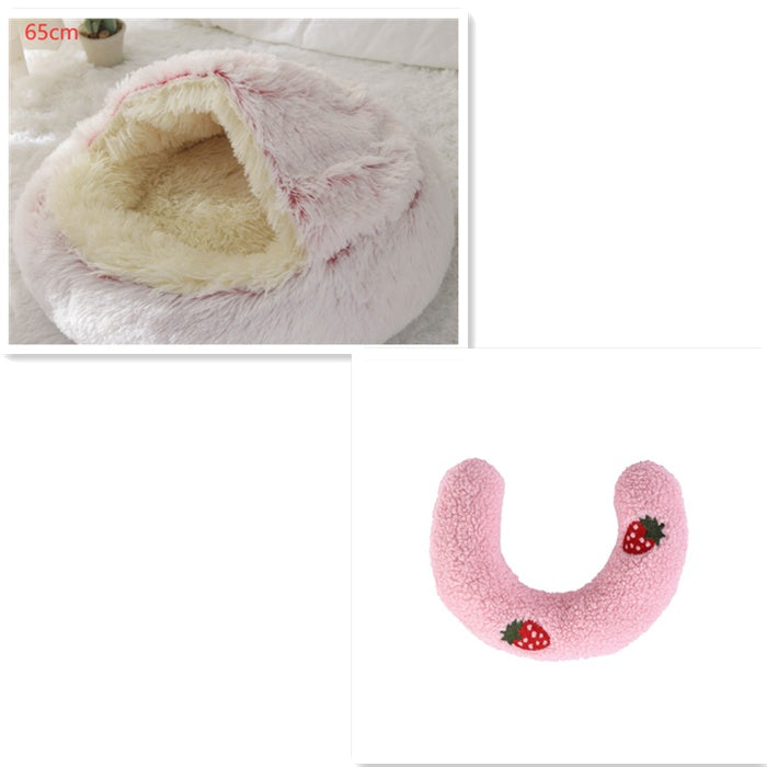 Round Plush Pet Bed – Warm Soft House for Dogs & Cats