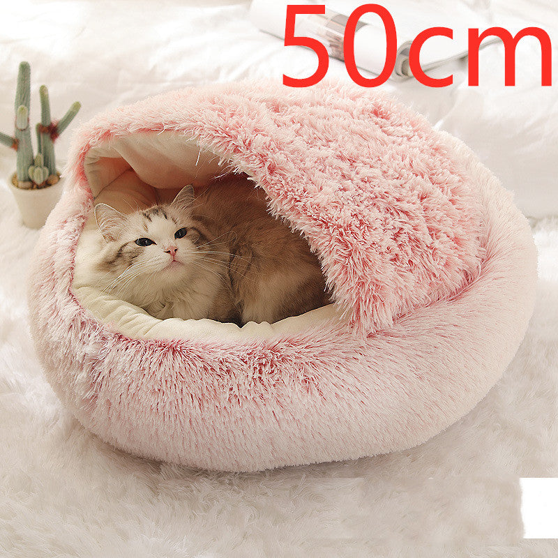 Round Plush Pet Bed – Warm Soft House for Dogs & Cats