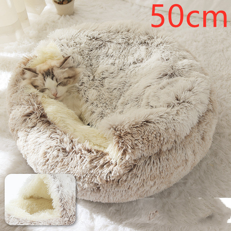 Round Plush Pet Bed – Warm Soft House for Dogs & Cats