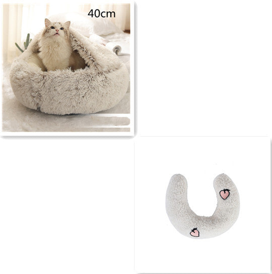 Round Plush Pet Bed – Warm Soft House for Dogs & Cats