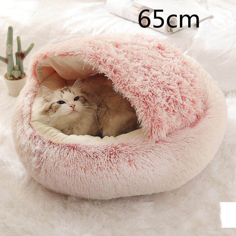 Round Plush Pet Bed – Warm Soft House for Dogs & Cats