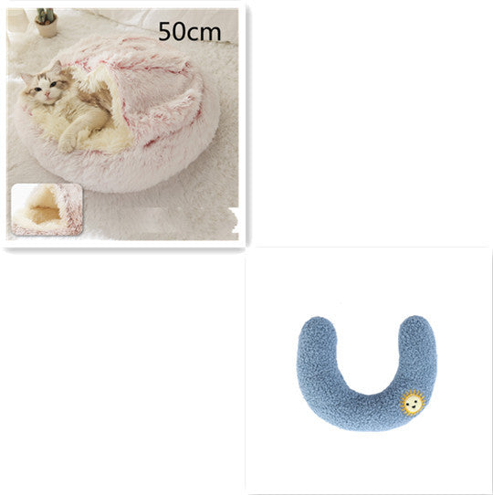 Round Plush Pet Bed – Warm Soft House for Dogs & Cats