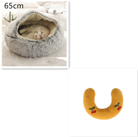 Round Plush Pet Bed – Warm Soft House for Dogs & Cats
