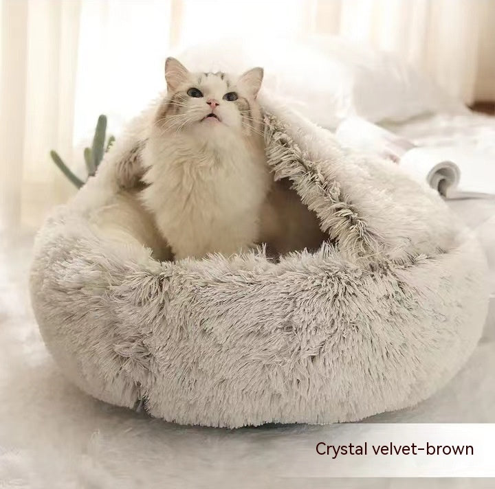Round Plush Pet Bed – Warm Soft House for Dogs & Cats