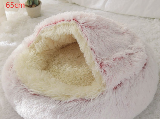 Round Plush Pet Bed – Warm Soft House for Dogs & Cats