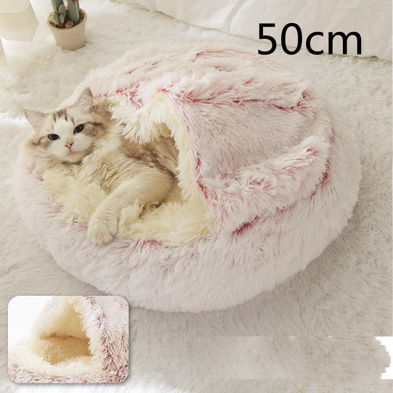 Round Plush Pet Bed – Warm Soft House for Dogs & Cats