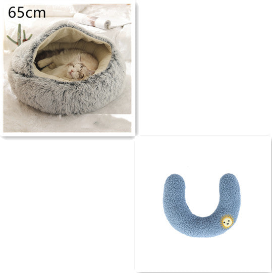 Round Plush Pet Bed – Warm Soft House for Dogs & Cats