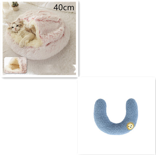 Round Plush Pet Bed – Warm Soft House for Dogs & Cats