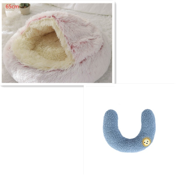 Round Plush Pet Bed – Warm Soft House for Dogs & Cats