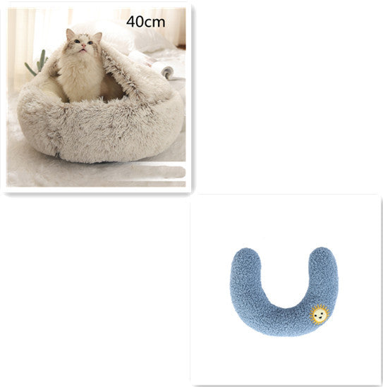 Round Plush Pet Bed – Warm Soft House for Dogs & Cats