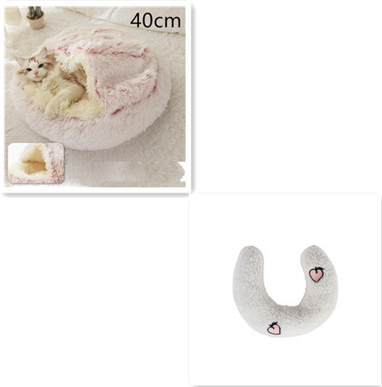 Round Plush Pet Bed – Warm Soft House for Dogs & Cats
