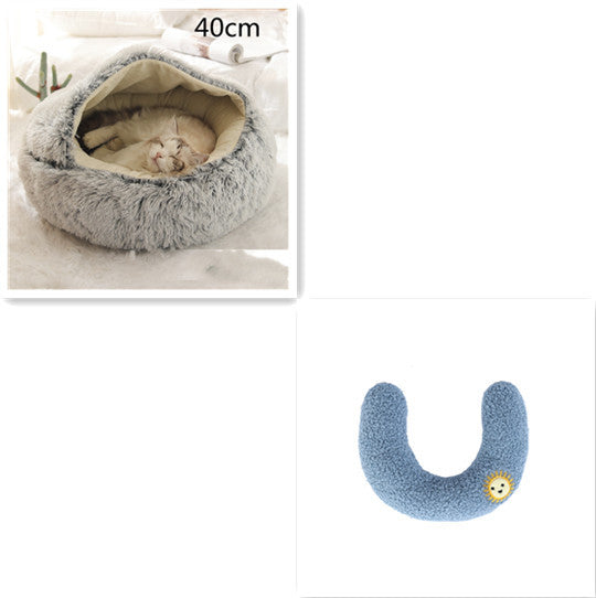Round Plush Pet Bed – Warm Soft House for Dogs & Cats