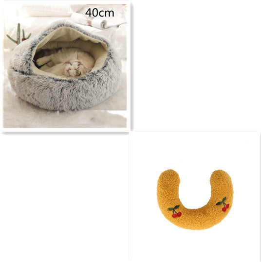 Round Plush Pet Bed – Warm Soft House for Dogs & Cats