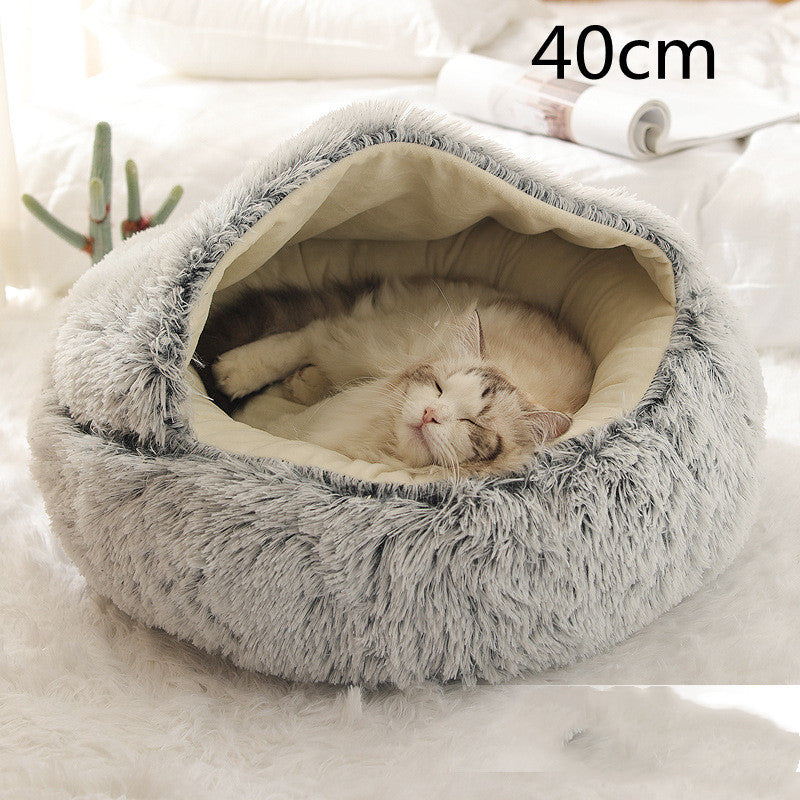 Round Plush Pet Bed – Warm Soft House for Dogs & Cats