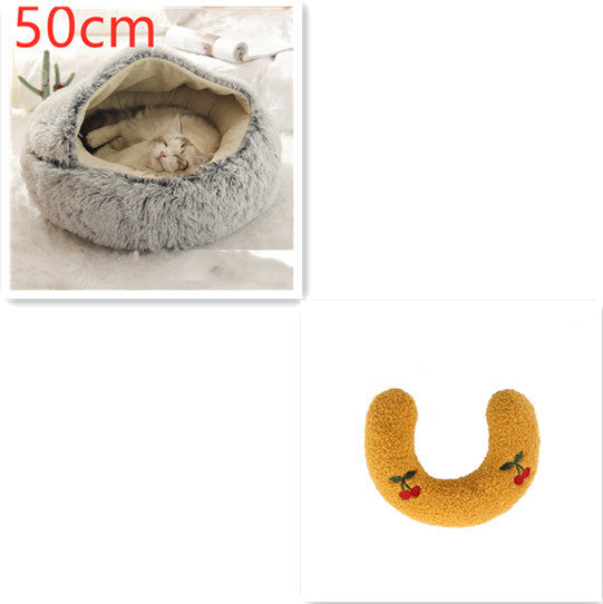 Round Plush Pet Bed – Warm Soft House for Dogs & Cats
