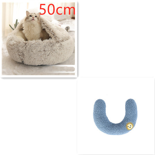 Round Plush Pet Bed – Warm Soft House for Dogs & Cats