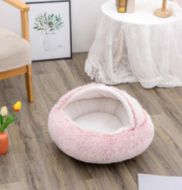 Round Plush Pet Bed – Warm Soft House for Dogs & Cats