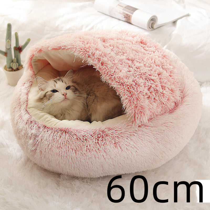 Round Plush Pet Bed – Warm Soft House for Dogs & Cats