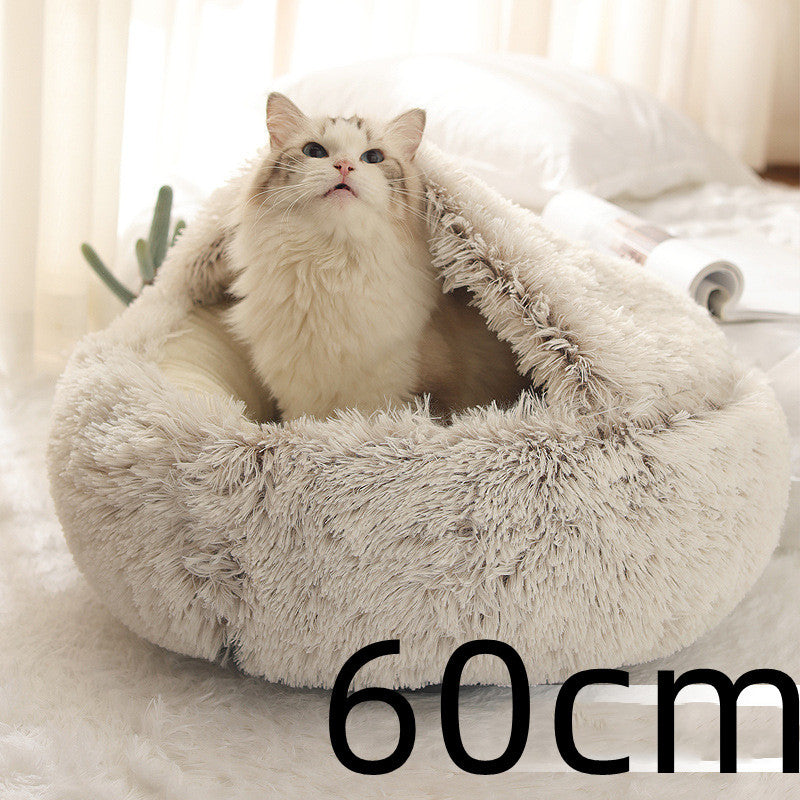 Round Plush Pet Bed – Warm Soft House for Dogs & Cats