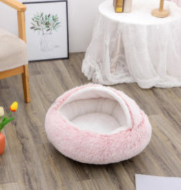 Round Plush Pet Bed – Warm Soft House for Dogs & Cats