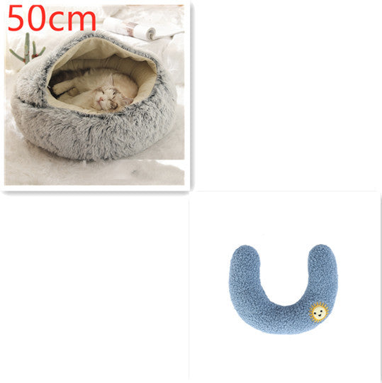 Round Plush Pet Bed – Warm Soft House for Dogs & Cats